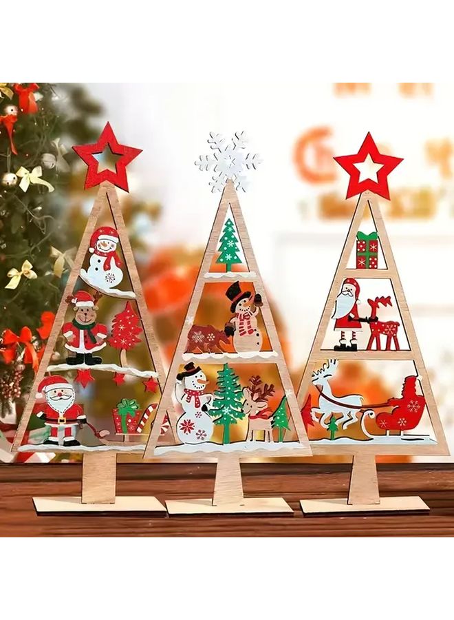 Snowman Wooden Christmas Desktop Ornament 3D Santa Claus Reindeer Holiday Home Decor - Image 3